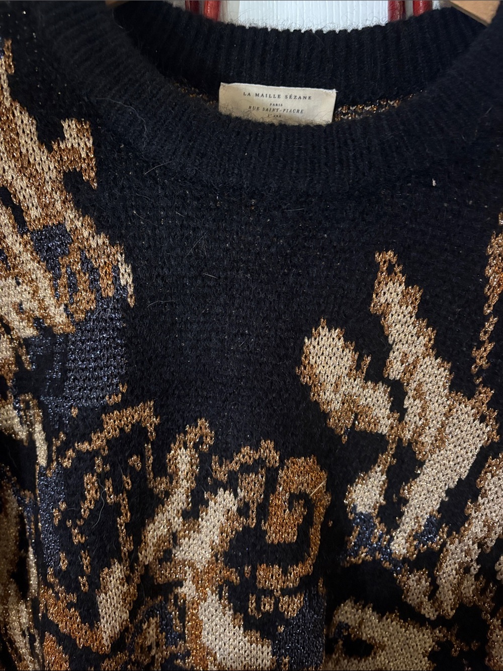 Sezane Irina Sweater Black With Black Jacquard Print - Size XXL - Picture 6 of 8